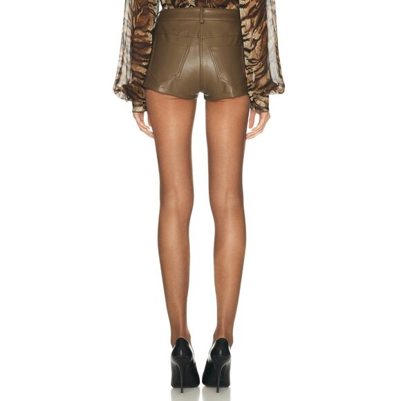 Norma Kamali High Waist Jean Short in Bark Small New Womens Vegan Faux Leather - Picture 15 of 16